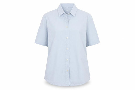 Gap Women Blue Striped M Short Sleeve Collared Button-Up Shirt