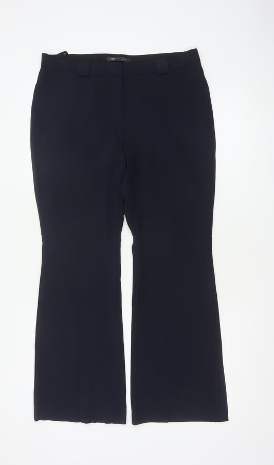M&S Women’s Navy Blue UK 12 Short Flared Tailored Trousers
