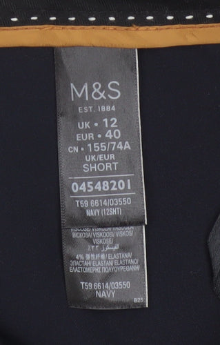 M&S Women’s Navy Blue UK 12 Short Flared Tailored Trousers