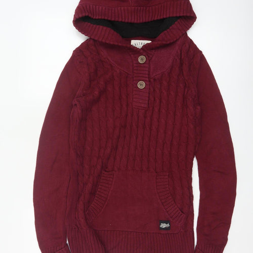 Saltrock Women’s Burgundy Size 12 Hooded Cable Knit Henley Jumper