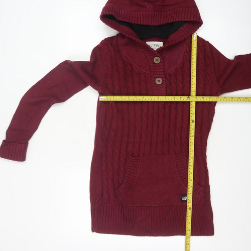 Saltrock Women’s Burgundy Size 12 Hooded Cable Knit Henley Jumper