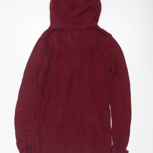 Saltrock Women’s Burgundy Size 12 Hooded Cable Knit Henley Jumper