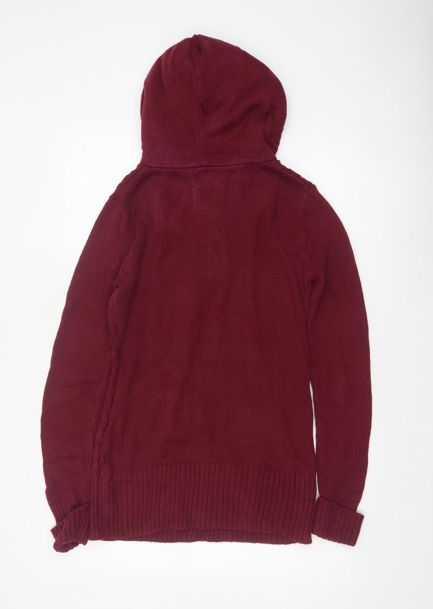 Saltrock Women’s Burgundy Size 12 Hooded Cable Knit Henley Jumper