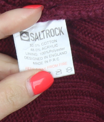 Saltrock Women’s Burgundy Size 12 Hooded Cable Knit Henley Jumper