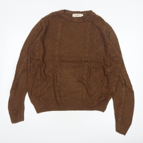 PG Field Heritage Men’s Brown L Cable Knit Crew Neck Pullover Jumper