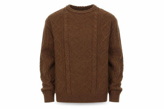 PG Field Heritage Men’s Brown L Cable Knit Crew Neck Pullover Jumper