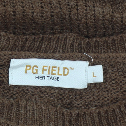 PG Field Heritage Men’s Brown L Cable Knit Crew Neck Pullover Jumper