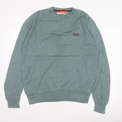 Superdry Men's Green XL Crew Neck Cotton Knit Pullover Jumper Logo