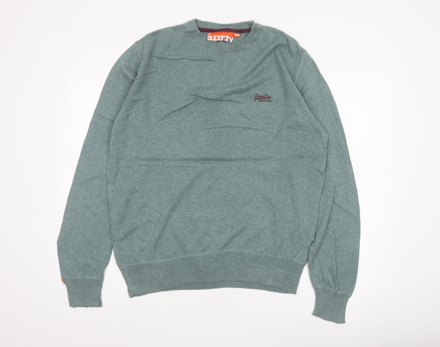 Superdry Men's Green XL Crew Neck Cotton Knit Pullover Jumper Logo