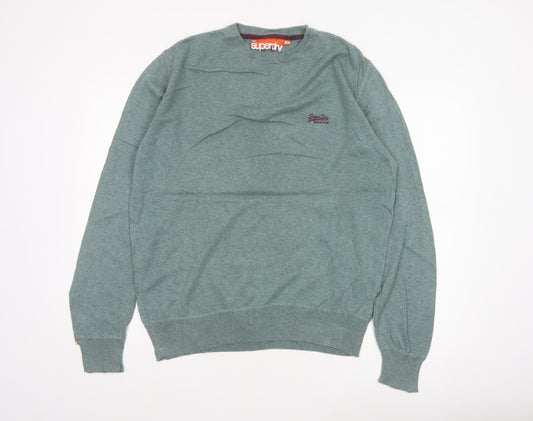 Superdry Men's Green XL Crew Neck Cotton Knit Pullover Jumper Logo