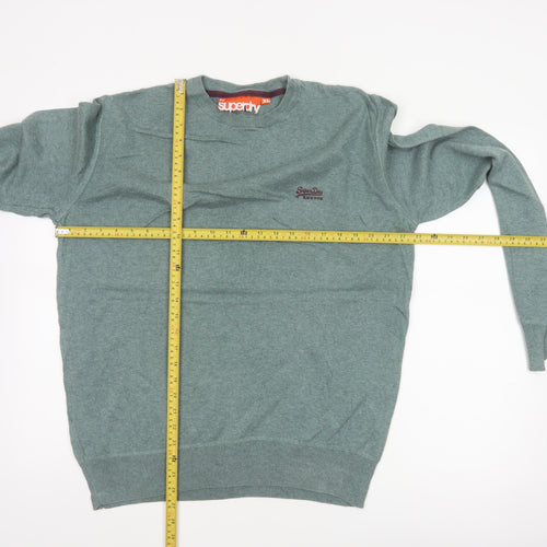Superdry Men's Green XL Crew Neck Cotton Knit Pullover Jumper Logo