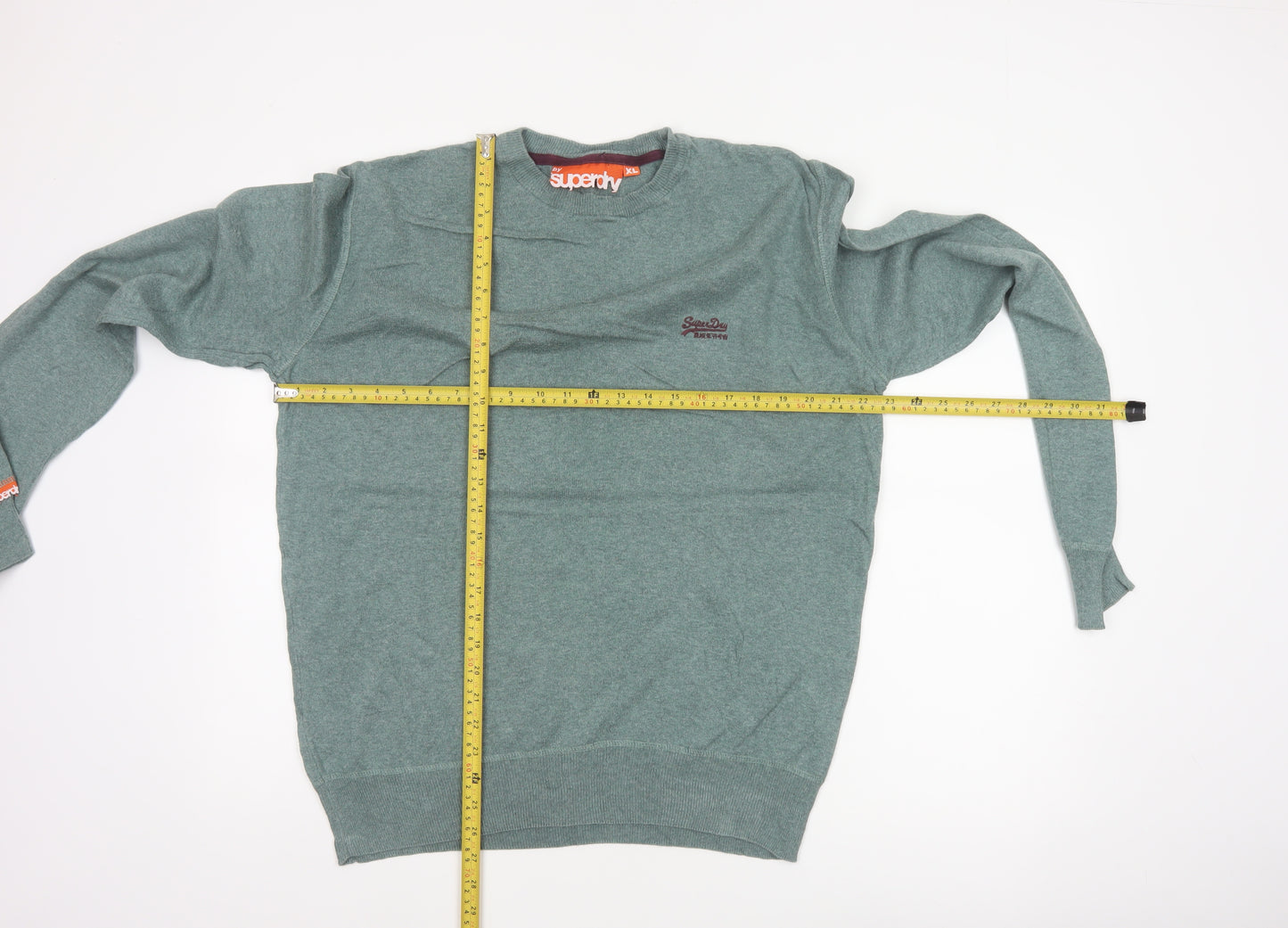 Superdry Men's Green XL Crew Neck Cotton Knit Pullover Jumper Logo