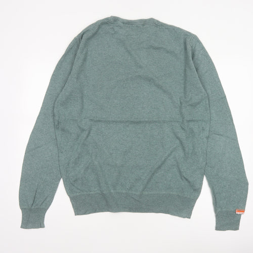 Superdry Men's Green XL Crew Neck Cotton Knit Pullover Jumper Logo