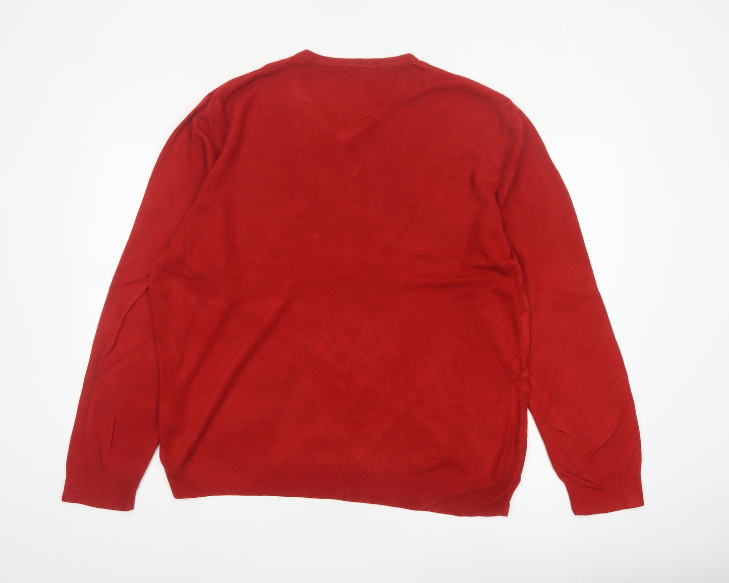 Blue Harbour Men’s Red 2XL V-Neck Acrylic Knit Pullover Jumper