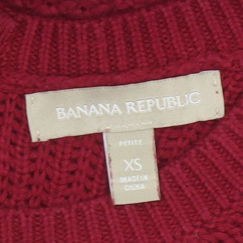 Banana Republic Women Red XS Petite Chunky Knit 1/4 Zip Jumper