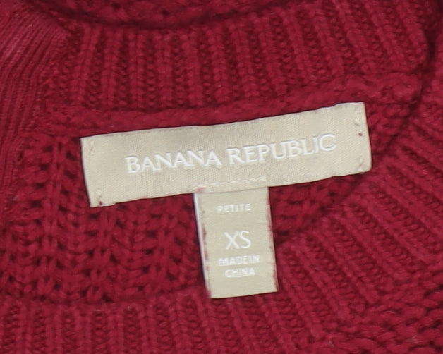 Banana Republic Women Red XS Petite Chunky Knit 1/4 Zip Jumper