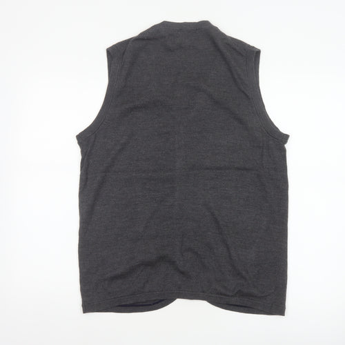 Charles Tyrwhitt Men Grey M Merino Wool Buttoned V-Neck Vest
