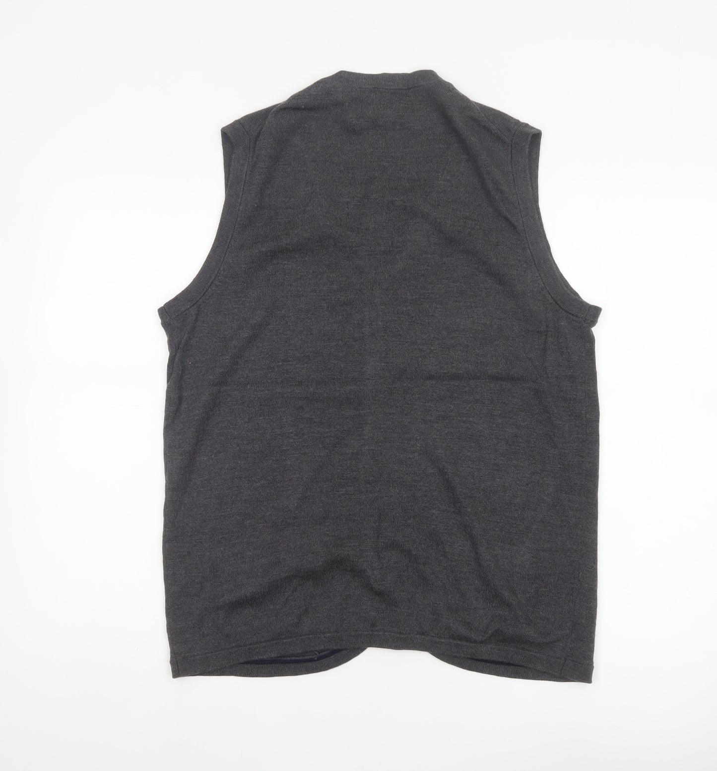 Charles Tyrwhitt Men Grey M Merino Wool Buttoned V-Neck Vest