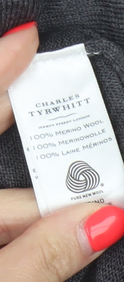 Charles Tyrwhitt Men Grey M Merino Wool Buttoned V-Neck Vest