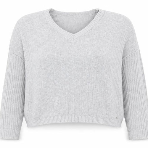 Hollister Women Grey L V-Neck Open Knit Long Sleeve Jumper