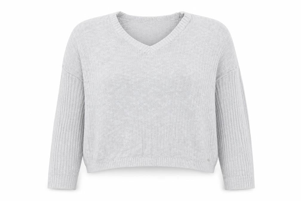 Hollister Women Grey L V-Neck Open Knit Long Sleeve Jumper