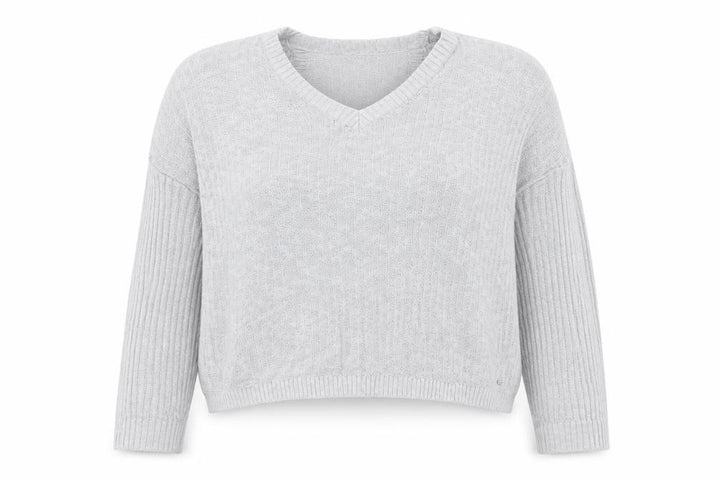 Hollister Women Grey L V-Neck Open Knit Long Sleeve Jumper