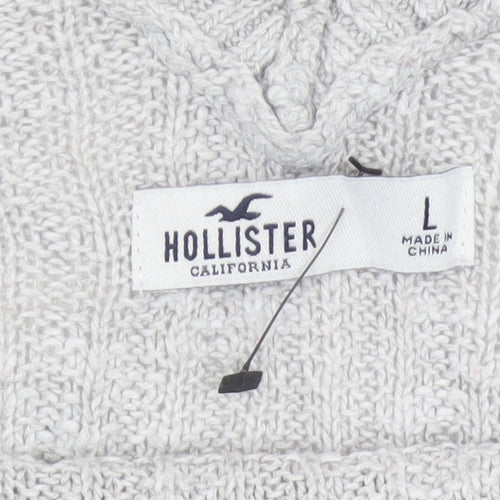 Hollister Women Grey L V-Neck Open Knit Long Sleeve Jumper
