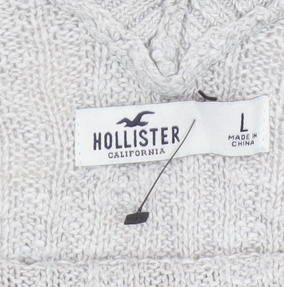 Hollister Women Grey L V-Neck Open Knit Long Sleeve Jumper
