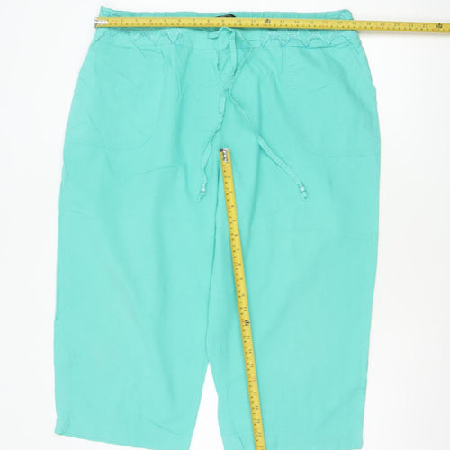 BM Women Green Size 18 Cotton Capri Trousers Elastic Waist Pockets