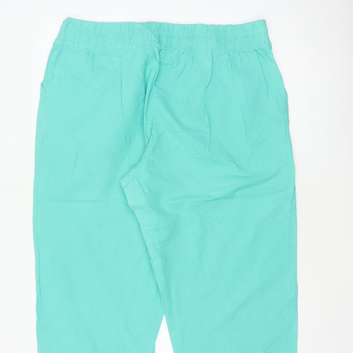 BM Women Green Size 18 Cotton Capri Trousers Elastic Waist Pockets