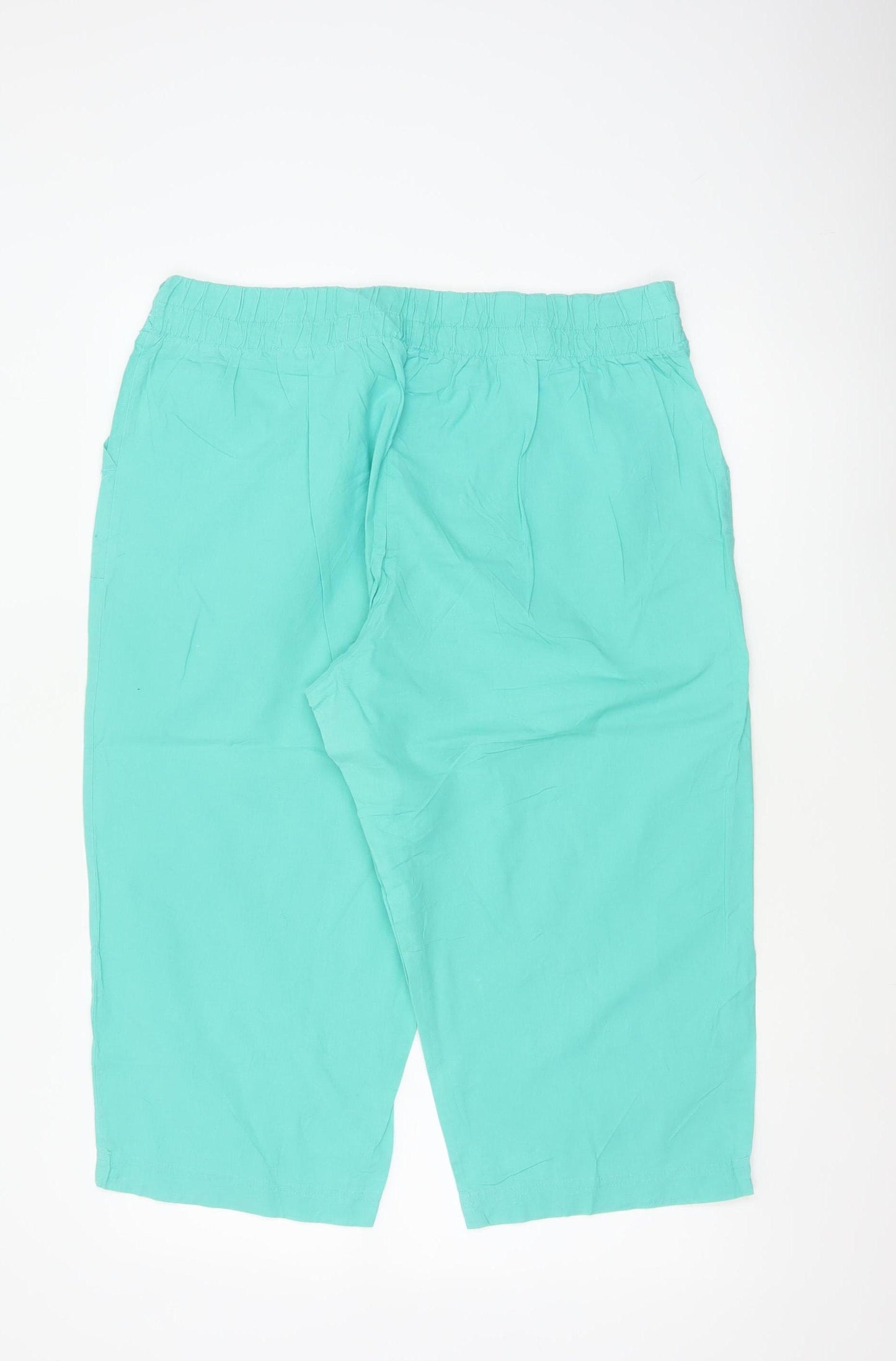 BM Women Green Size 18 Cotton Capri Trousers Elastic Waist Pockets