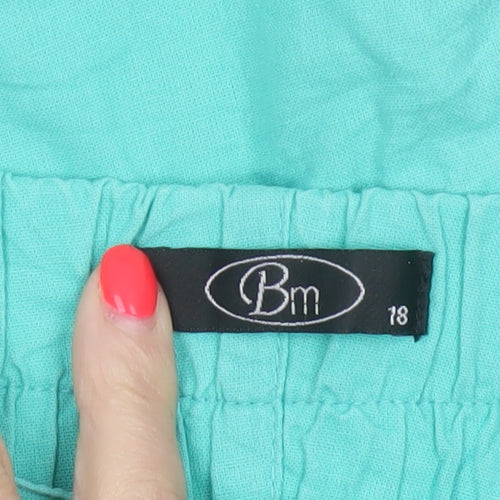 BM Women Green Size 18 Cotton Capri Trousers Elastic Waist Pockets