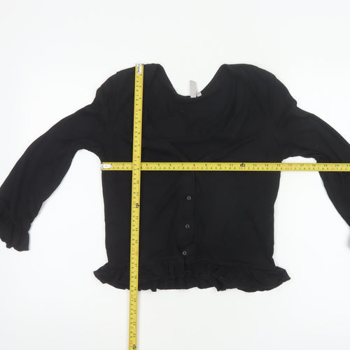 Pieces Women Black XS Ruffle Button Front 3/4 Sleeve Cardigan