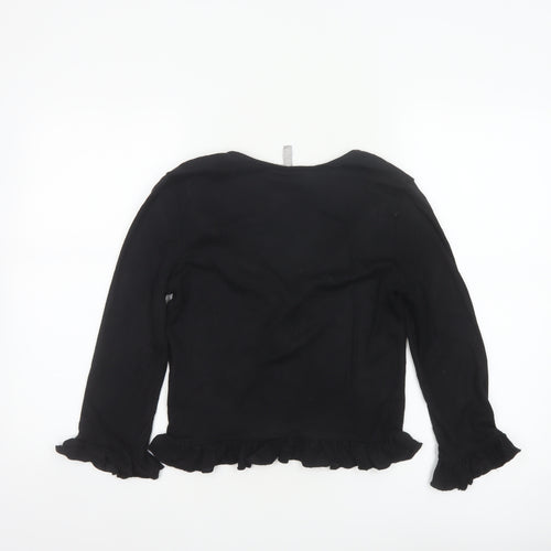 Pieces Women Black XS Ruffle Button Front 3/4 Sleeve Cardigan