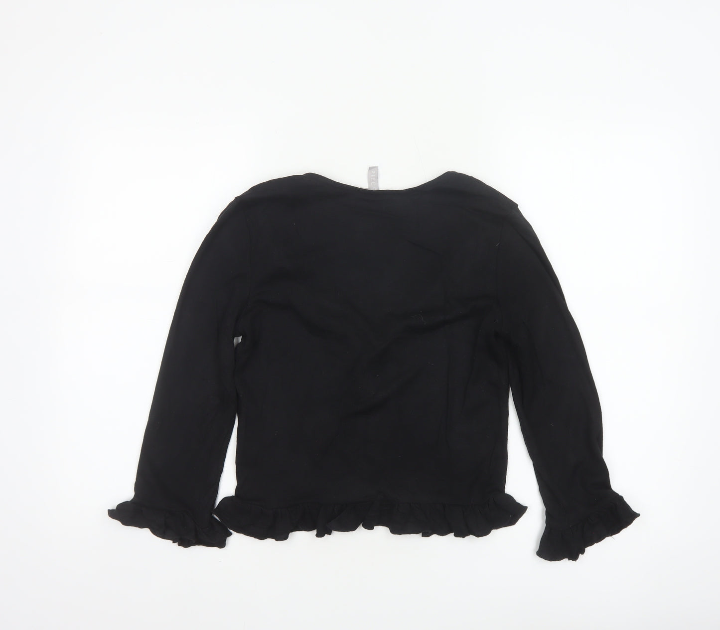 Pieces Women Black XS Ruffle Button Front 3/4 Sleeve Cardigan