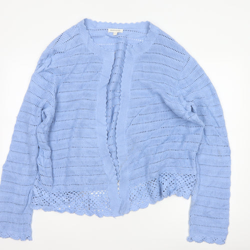 Monsoon Women Blue XL Cotton Open Knit Crochet Cardigan Long Sleeve
