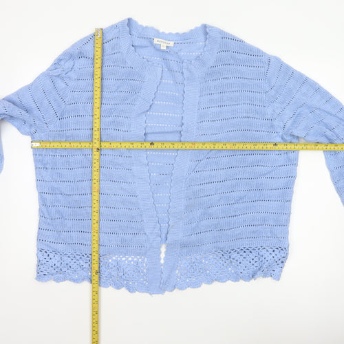 Monsoon Women Blue XL Cotton Open Knit Crochet Cardigan Long Sleeve