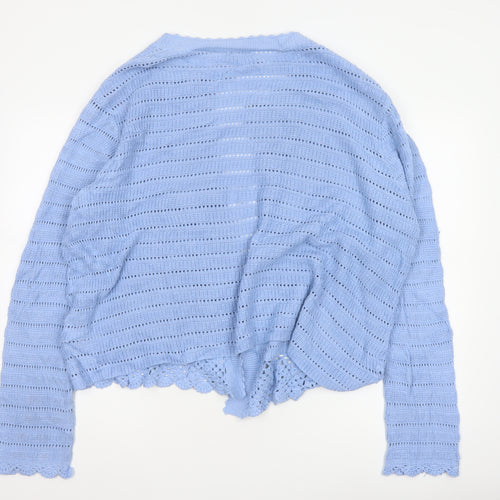 Monsoon Women Blue XL Cotton Open Knit Crochet Cardigan Long Sleeve