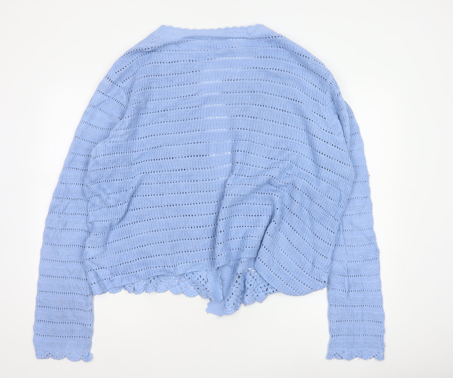 Monsoon Women Blue XL Cotton Open Knit Crochet Cardigan Long Sleeve