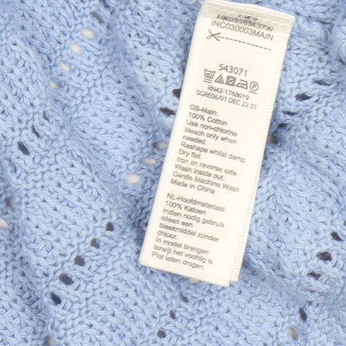 Monsoon Women Blue XL Cotton Open Knit Crochet Cardigan Long Sleeve