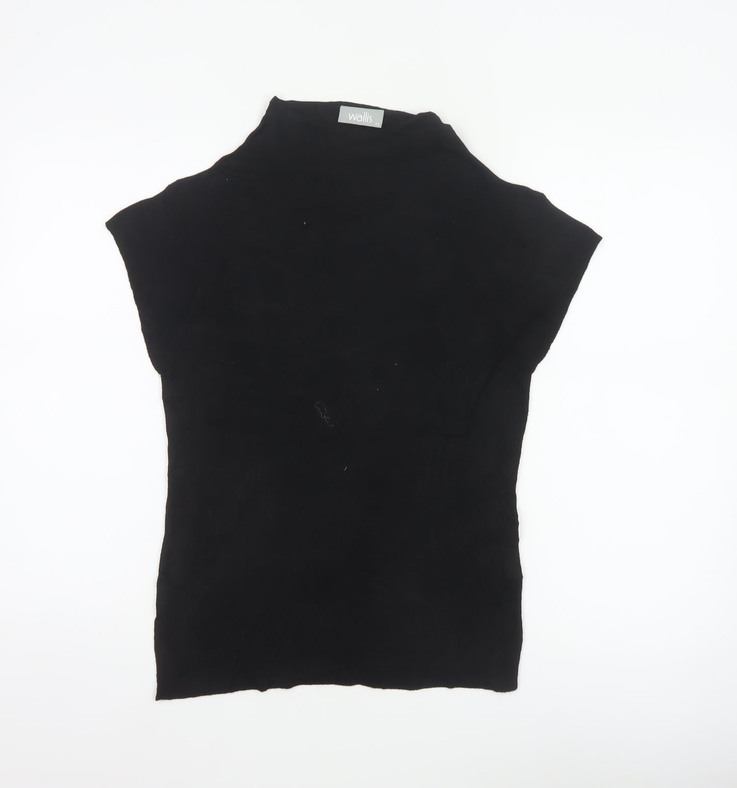 Wallis Women Black UK 12 Sleeveless High Neck Knit Jumper Vest Stretch