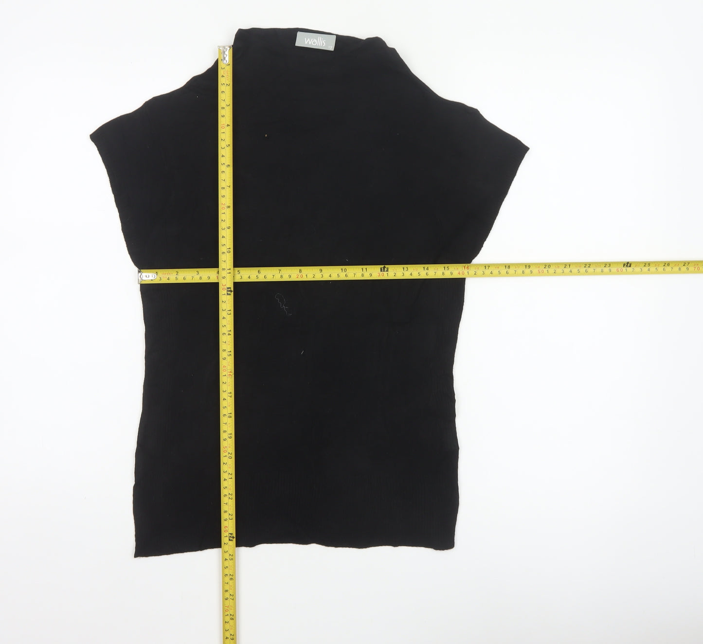 Wallis Women Black UK 12 Sleeveless High Neck Knit Jumper Vest Stretch