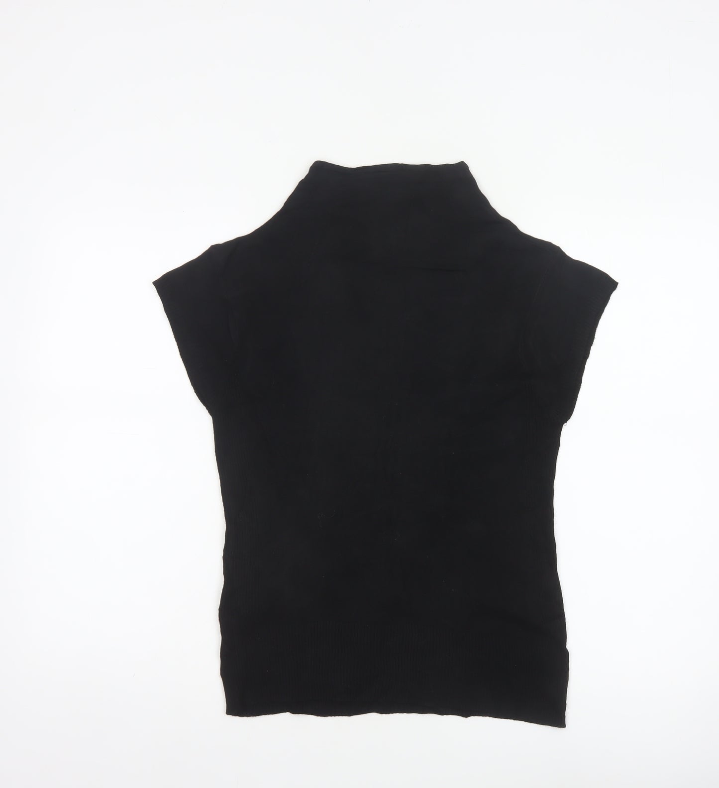 Wallis Women Black UK 12 Sleeveless High Neck Knit Jumper Vest Stretch