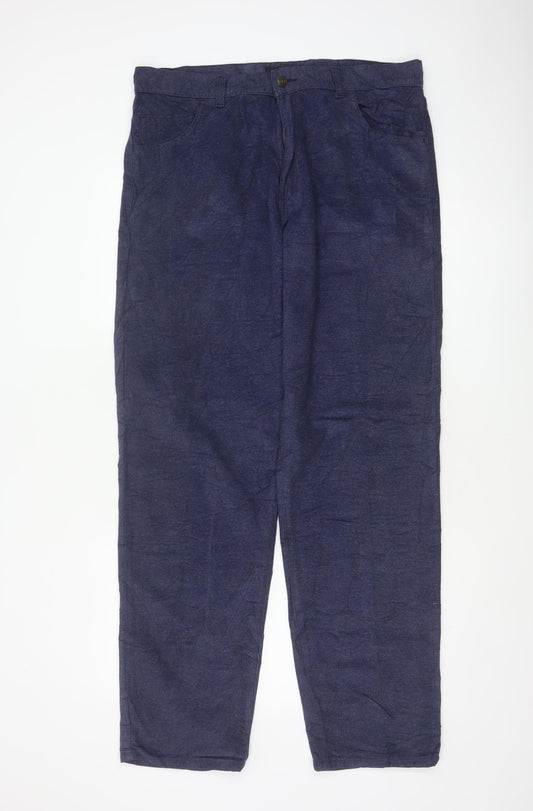 Linea Jeans Men's Blue 38L Cotton Blend Straight Trousers