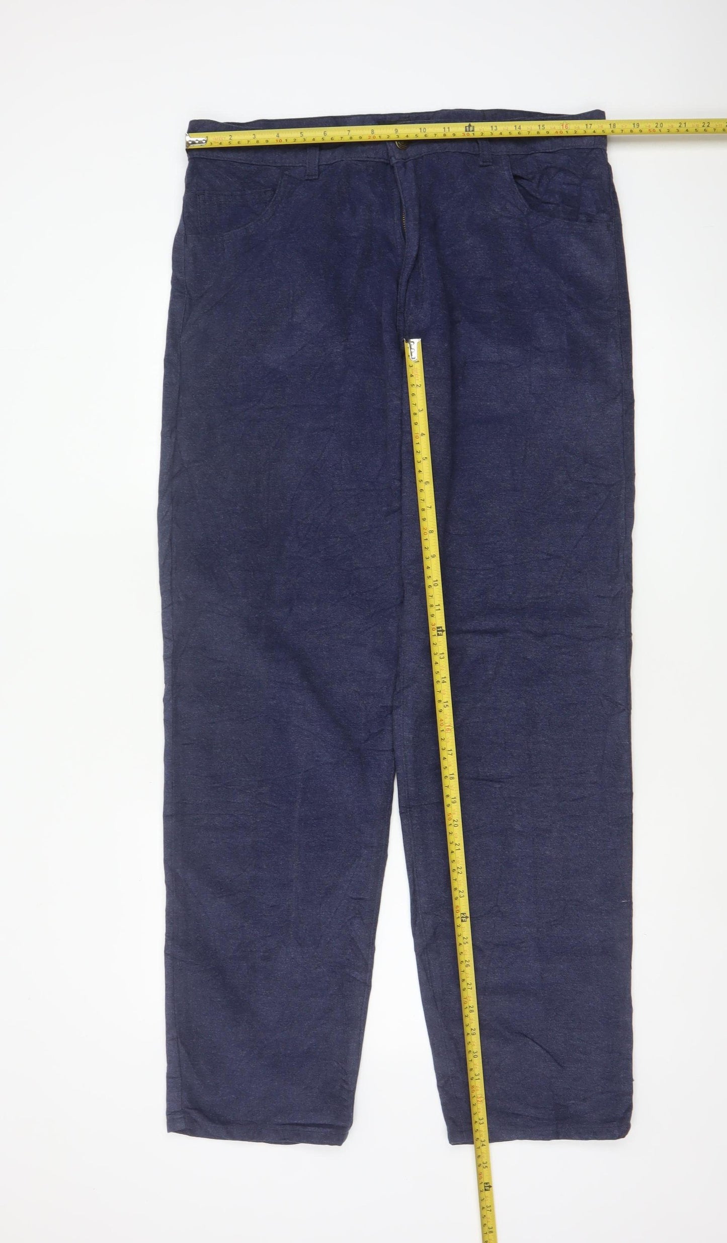 Linea Jeans Men's Blue 38L Cotton Blend Straight Trousers