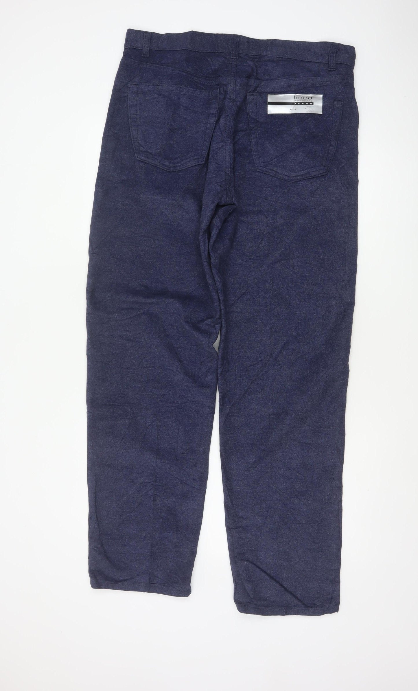 Linea Jeans Men's Blue 38L Cotton Blend Straight Trousers