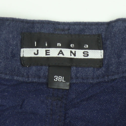 Linea Jeans Men's Blue 38L Cotton Blend Straight Trousers