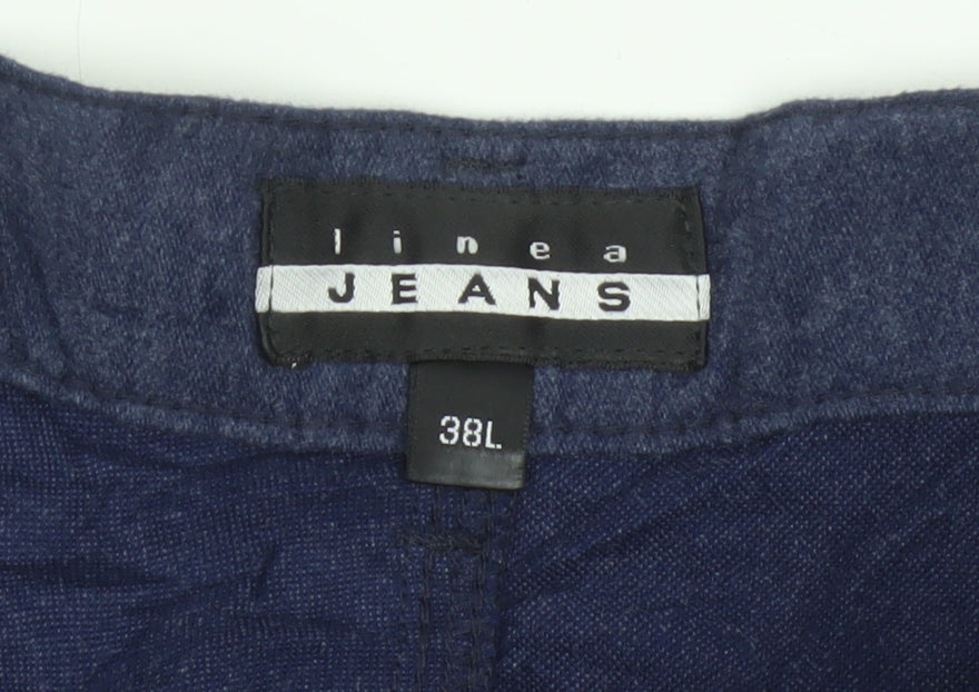Linea Jeans Men's Blue 38L Cotton Blend Straight Trousers