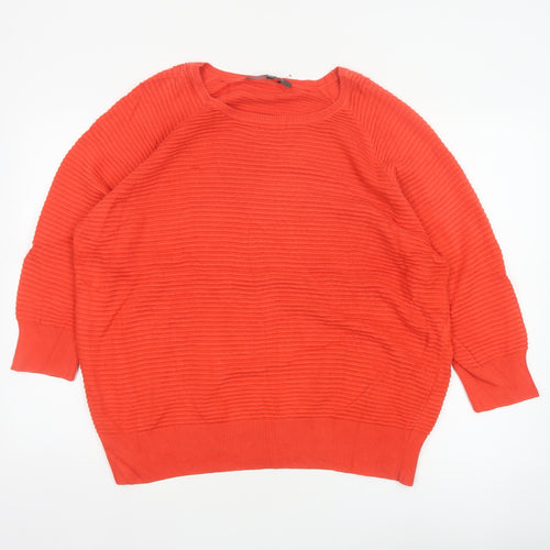 French Connection Women Orange L Cotton Knit Raglan Pullover Jumper