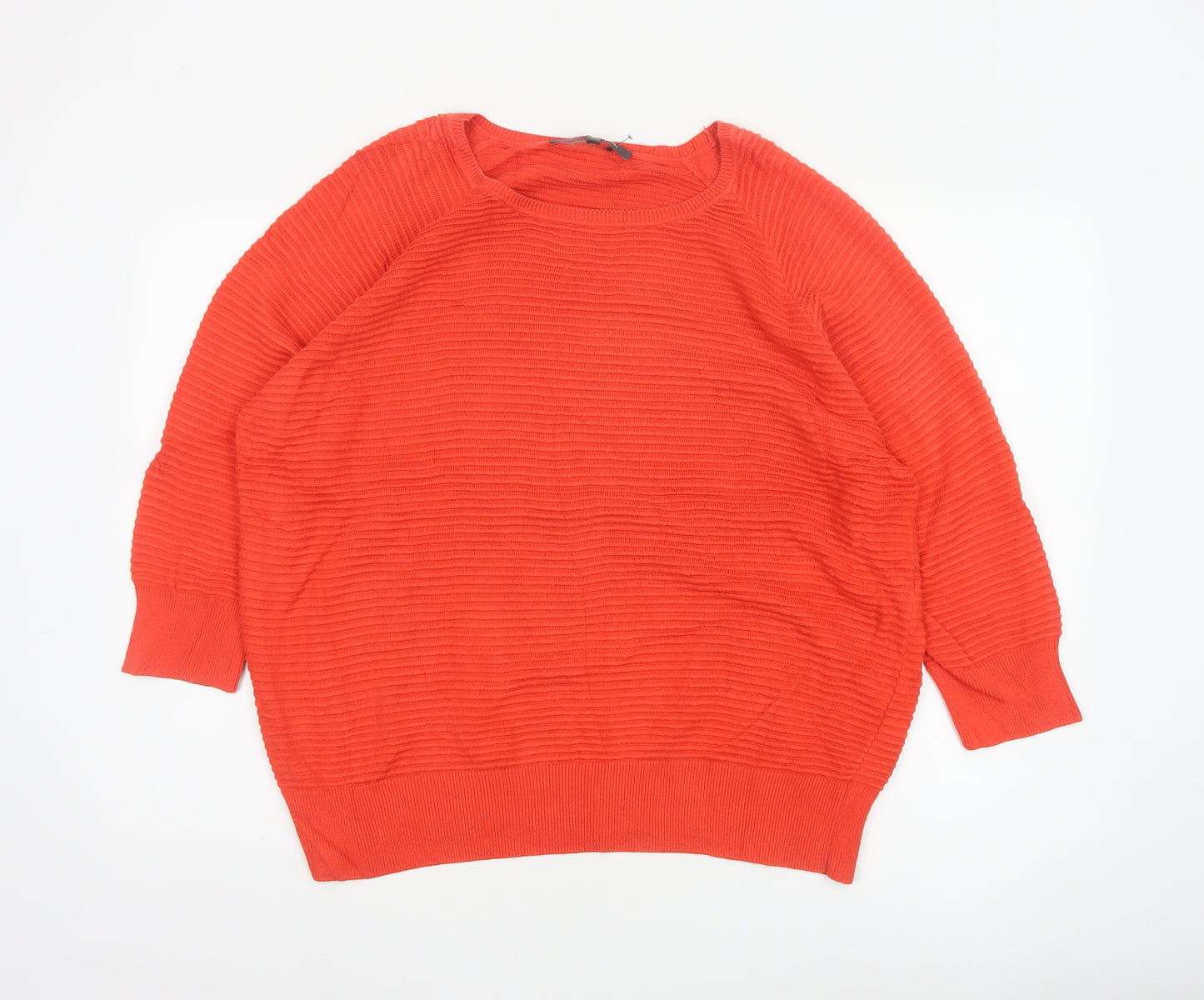 French Connection Women Orange L Cotton Knit Raglan Pullover Jumper